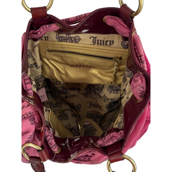 RARE Vintage Y2K Juicy Couture Pink Velour Vegan Leather Embroidered Logo Bag - Picture 9 of 16